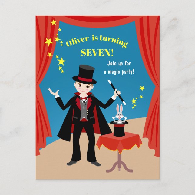 Magician Boy Show Birthday Party Invitation Postcard (Front)