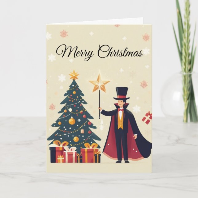 Magician & Christmas Tree Holiday Card (Front)