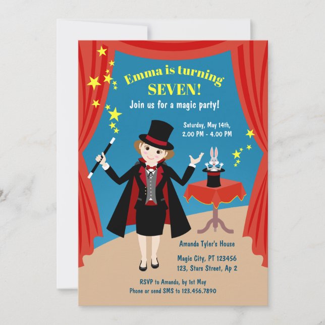 Magician Girl Show Birthday Party Invitation (Front)
