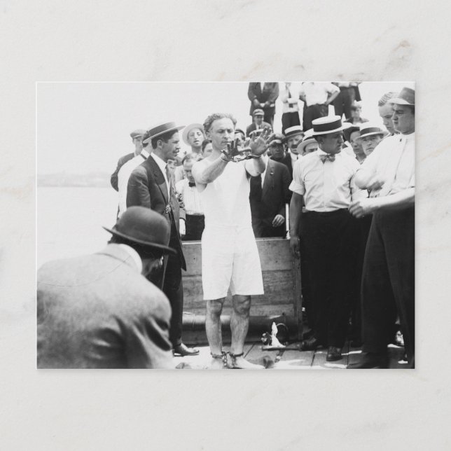 Magician Harry Houdini Overboard Box Escape 1912 Postcard (Front)