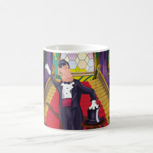 Magician performing magic trick on stage coffee mug