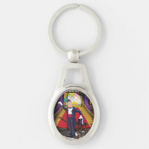 Magician performing magic trick on stage key ring