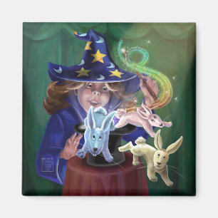Magician Pulling Rabbits from a Hat Magnet