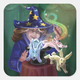 Magician Pulling Rabbits from a Hat Square Sticker