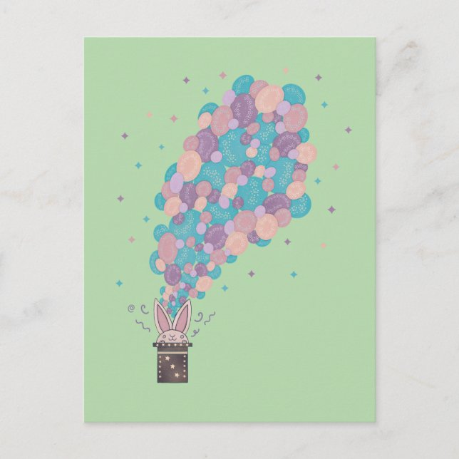 Magician Rabbit Bubble Explosion | Whimsical Magic Postcard (Front)