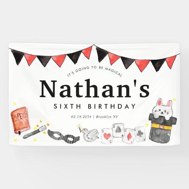 Magician Rabbit Wand Magic Show Birthday Party Banner (Horizontal)
