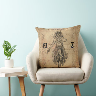 Magician tarot card art monogram throw pillow