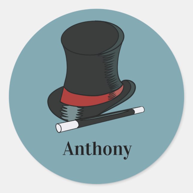 Magicians Hat and Magic Wand Personalised Classic Round Sticker (Front)