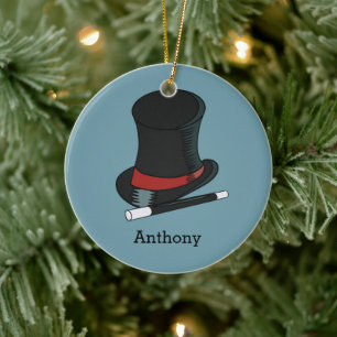 Magicians Hat and Magic Wand Personalized Ceramic Tree Decoration