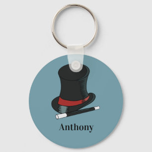Magicians Hat and Magic Wand Personalized Key Ring