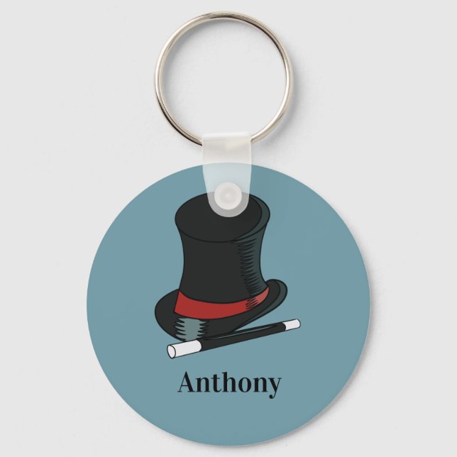 Magicians Hat and Magic Wand Personalized Key Ring (Front)