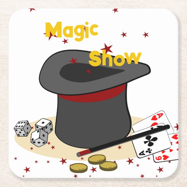 Magician's Hat Happy Birthday Red Kids Party Square Paper Coaster (Front)