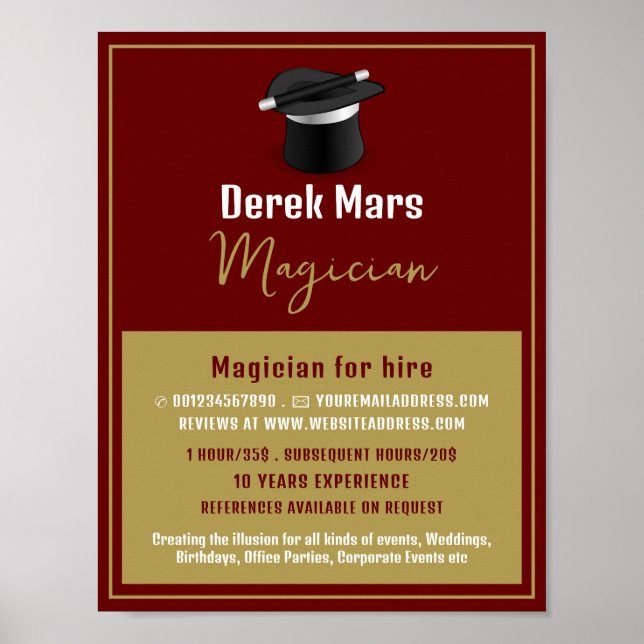 Magician's Hat & Wand, Magician Advertising Poster (Front)