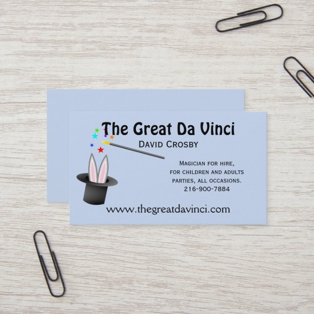 Magicians Magic Hat Business Card (Front/Back In Situ)