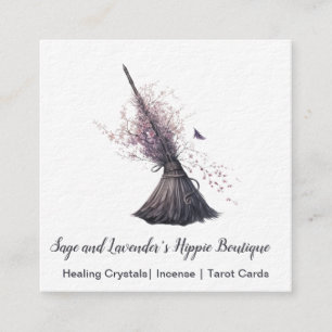 Magick Witch Broom Spring Blossoms Square Business Card