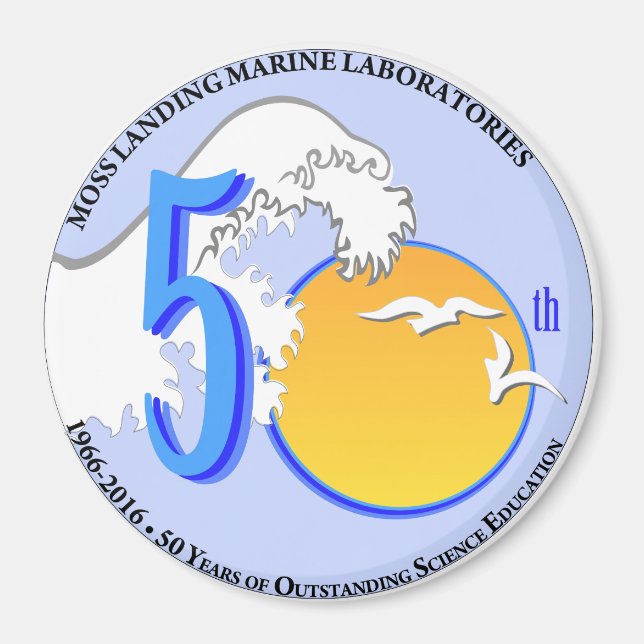Magnet (3" round): MLML 50th wave/sun (Front)