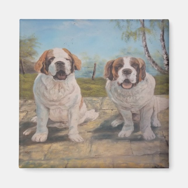 Magnet Ann Hayes Painting Two St Bernards (Front)