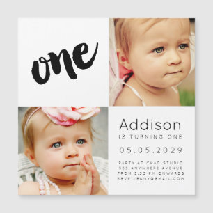  MAGNET  Baby Boy Girl ONE 1st Birthday Photo Card