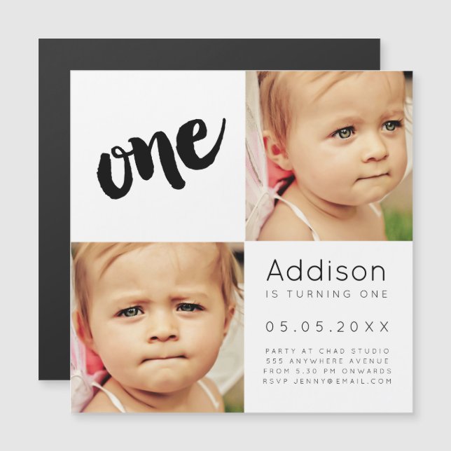 |MAGNET| Baby Boy Girl ONE 1st Birthday Photo Card (Front/Back)