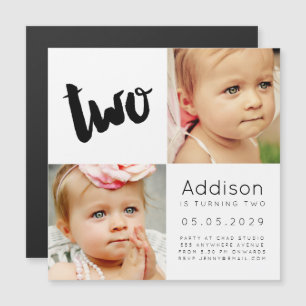  MAGNET  Baby Boy Girl TWO 2nd Birthday Photo Card