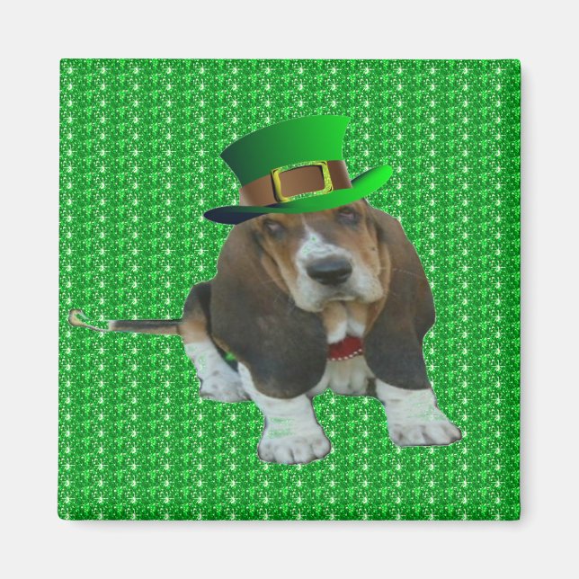 Magnet Basset Hound Happy St. Patrick's (Front)