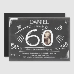Magnet birthday invitation 60th chalkboard
