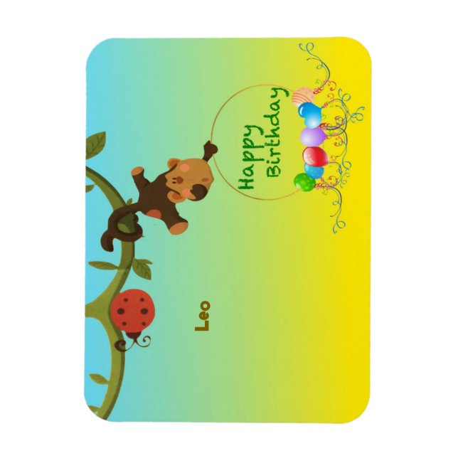 Magnet Birthday  – Playful Monkey Theme (Vertical)