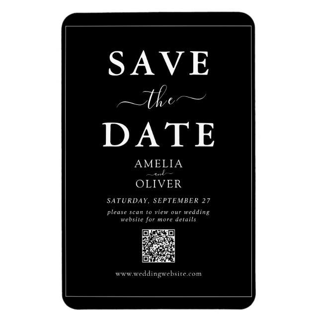 Magnet Black QR Code Modern Wedding Save the Date  (Vertical)