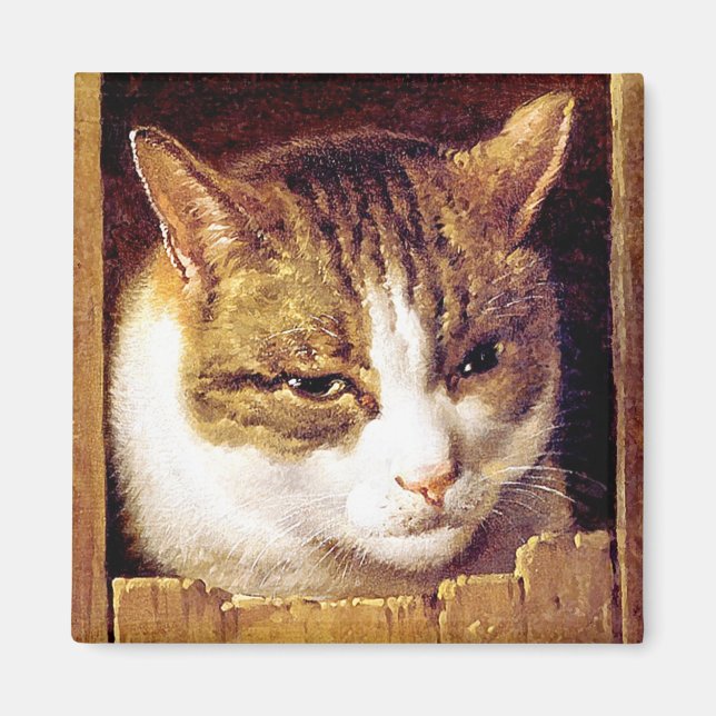 Magnet: "Cat Peeping Through A Fence" Magnet (Front)