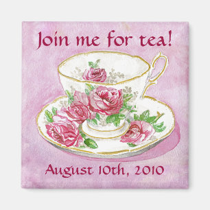 Magnet - Customise me! Pink Rose Teacup Tea