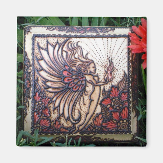 Magnet: Fire Fairy Henna on Wood Magnet (Front)