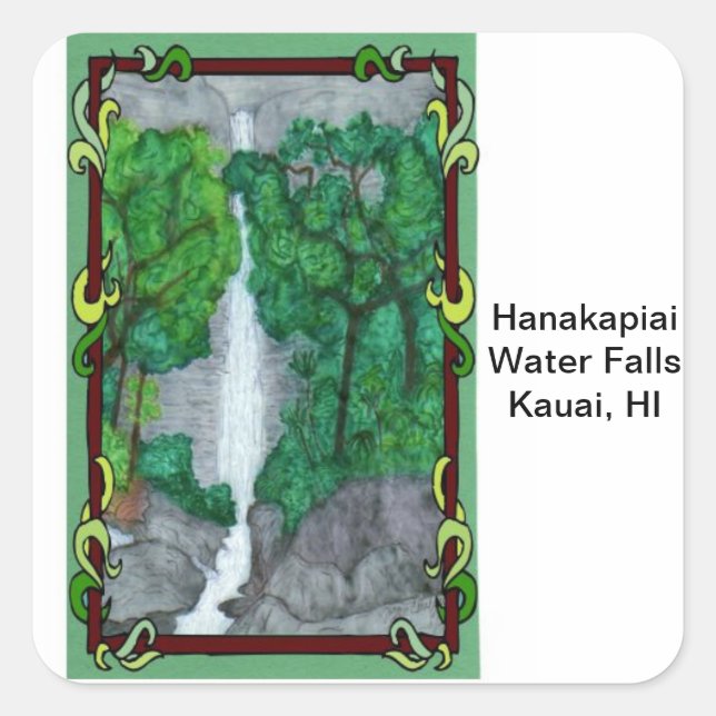 Magnet-Hanakapiai Water Falls Square Sticker (Front)
