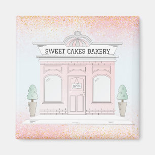 Magnet Illustrated Bakery Cafe Outdoor Shop Pink