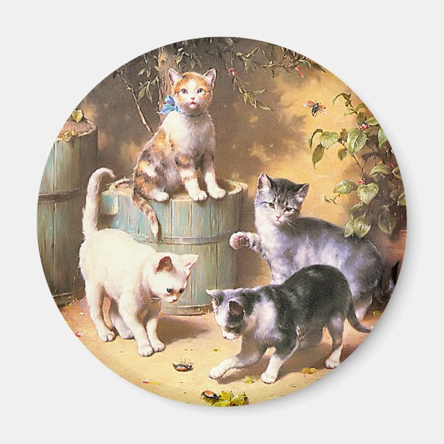 Magnet: "Kittens Playing with Beetles" Magnet (Front)