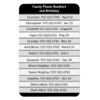 Magnet List of Important Phone Numbers