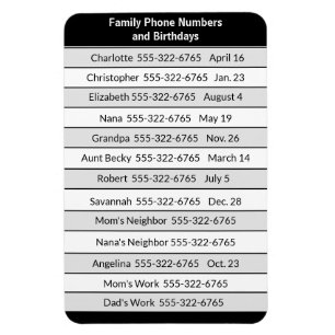 Magnet List of Important Phone Numbers