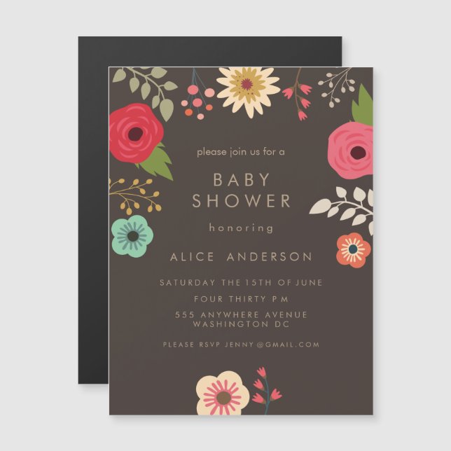 |MAGNET| Modern Floral Baby Shower Party Magnetic Invitation (Front/Back)