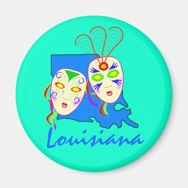 Magnet ~ Promote Louisiana State Map & Mardi Gras (Front)