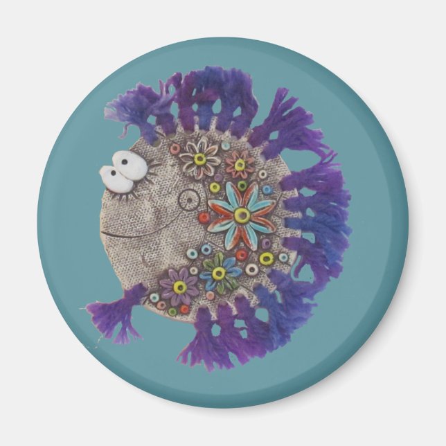 Magnet - Purple Yarn Fish - Mama (Front)