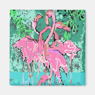 Magnet - Retro Abstract Flock of Pink Flamingos