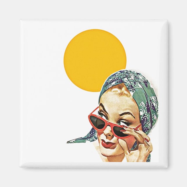 Magnet ~ RETRO Stylish Lady behind Red Sunglasses (Front)