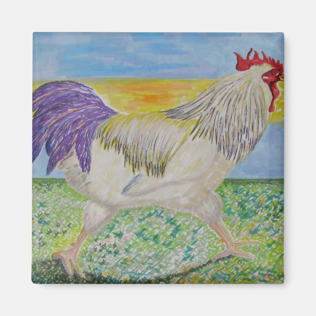 Magnet - Rooster/Chicken Art - On The Run (Front)