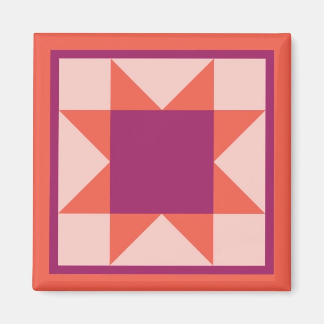 Magnet - Sawtooth Star Quilt Square (orange/pink) (Front)