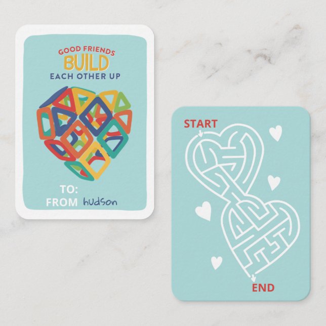 Magnet tile toys heart classroom Valentine Card (Front/Back)