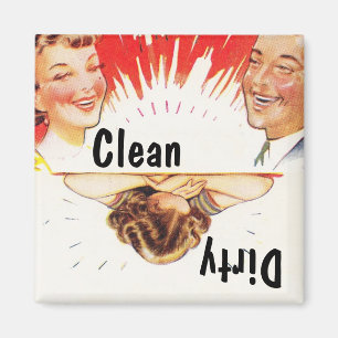 Magnet ~ Vintage Retro Fun Clean Dirty Dishwasher
