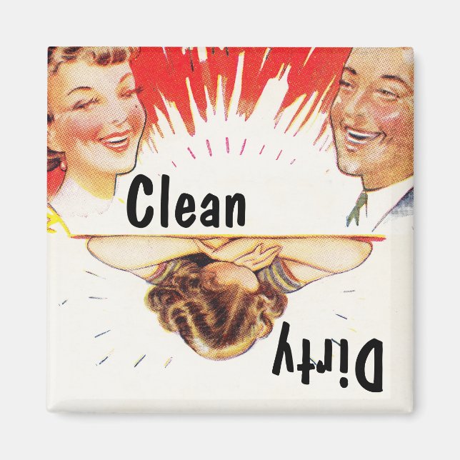 Magnet ~ Vintage Retro Fun Clean Dirty Dishwasher (Front)