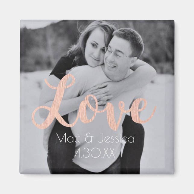 Magnet Wedding Favour- Photo with Rose Gold (Front)