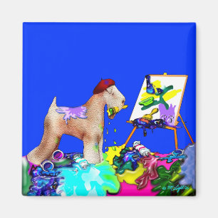 Magnet:  Wheaten Terrier Artist  (Blue Bkgd) Magnet