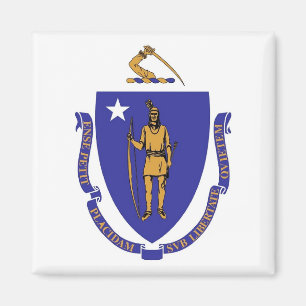 Magnet with Flag of Massachusetts State - USA