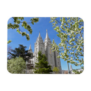 Magnet with SLC Temple with white flowers